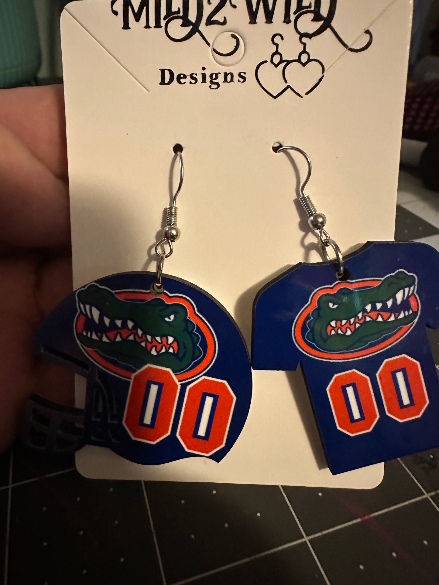 Custom made Florida College Gators Football Helmet and Jersey Earrings